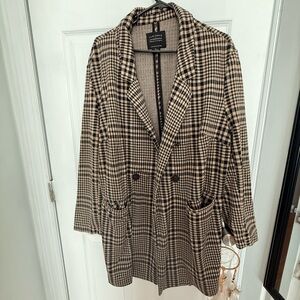 Anthropologie Checkered Blazer in Black and Tan